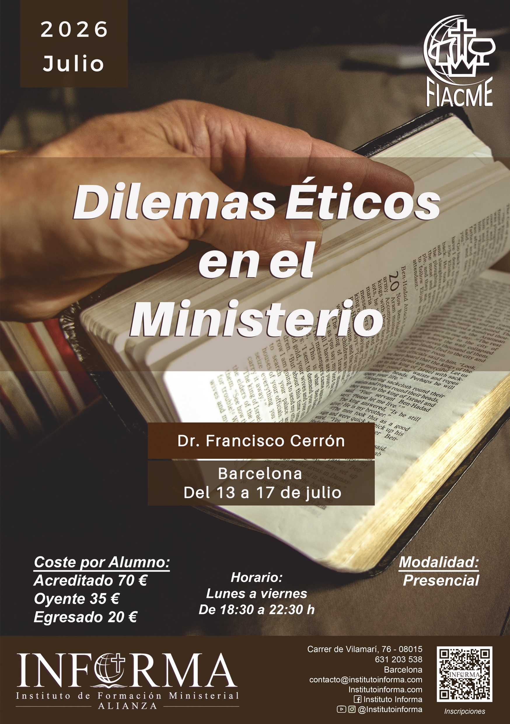 En este momento estás viendo Dilemas Éticos en el Ministerio – Presencial BCN.